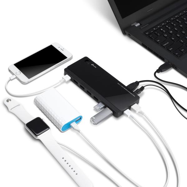 7-Port TP-Link Hub mit 2 Ladeanschlüsse USB 3.0