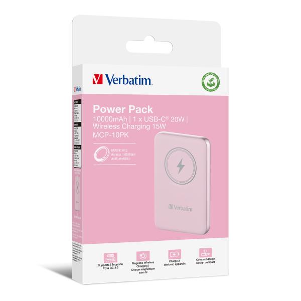 Verbatim Wireless Powerbank Charge 'n' Go 10.000mAh (rosa, Qi, PD 3.0, Quick Charge 3.0)