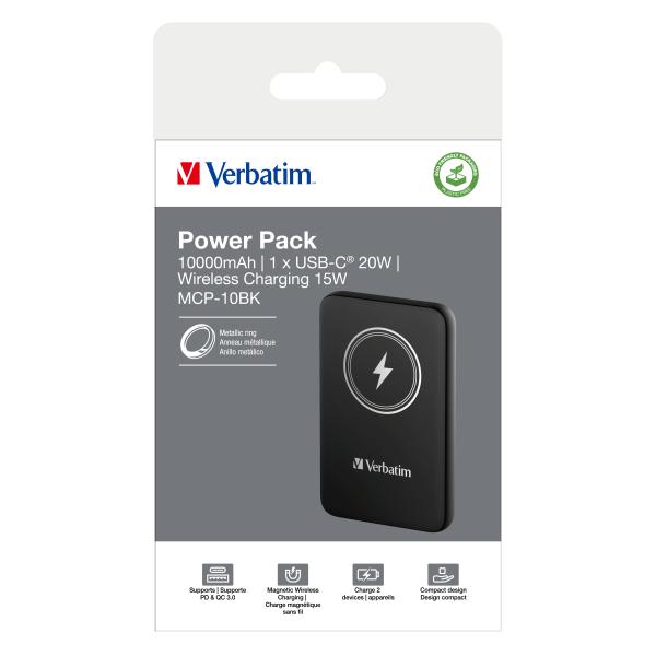Verbatim Wireless Powerbank Charge 'n' Go 10.000mAh (schwarz, Qi, PD 3.0, Quick Charge 3.0)