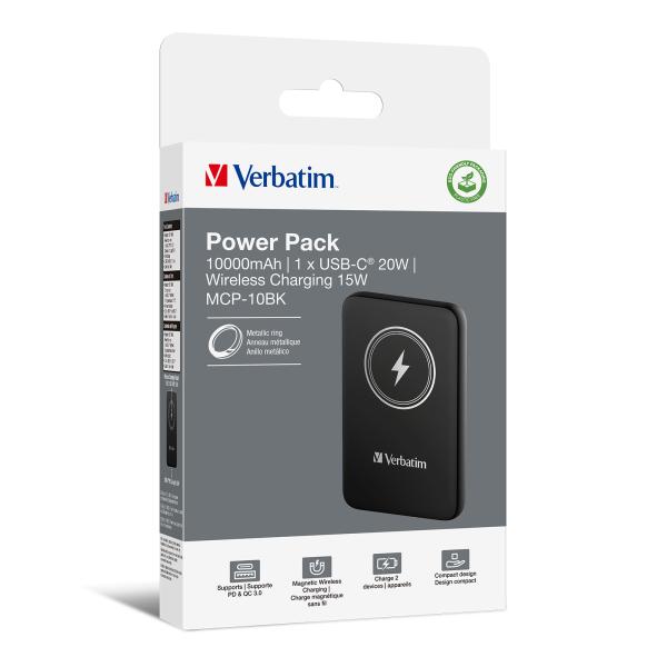 Verbatim Wireless Powerbank Charge 'n' Go 10.000mAh (schwarz, Qi, PD 3.0, Quick Charge 3.0)