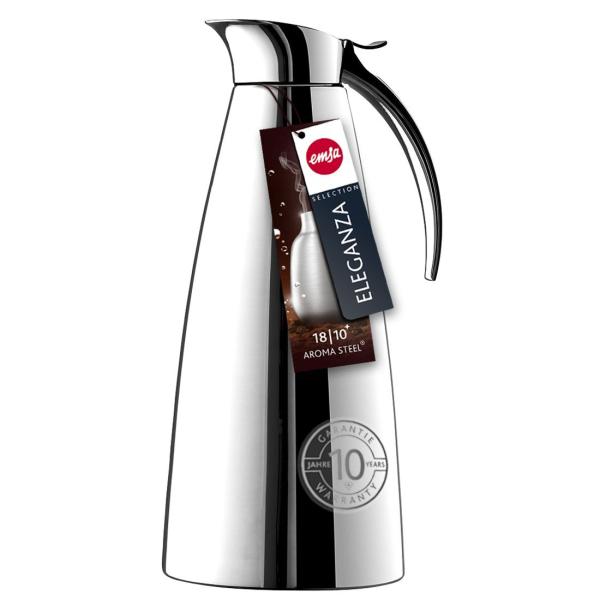 Emsa Eleganza Isolierkanne 1,3 L – Edelstahl, Easy Open Verschluss, doppelwandig