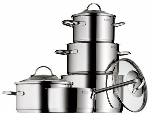 WMF Provence Plus Topf-Set Bratentopf (2,5l), Fleischtöpfe(1,9l), (3,3l), (5,7l), Stielkasserolle (1,7l) silber