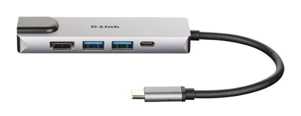 USB-C HUB 5Port D-Link DUB-M520 2xUSB3.2 Gigabit Lan RJ45 USB-C HDMI 4K passiv Silver Black