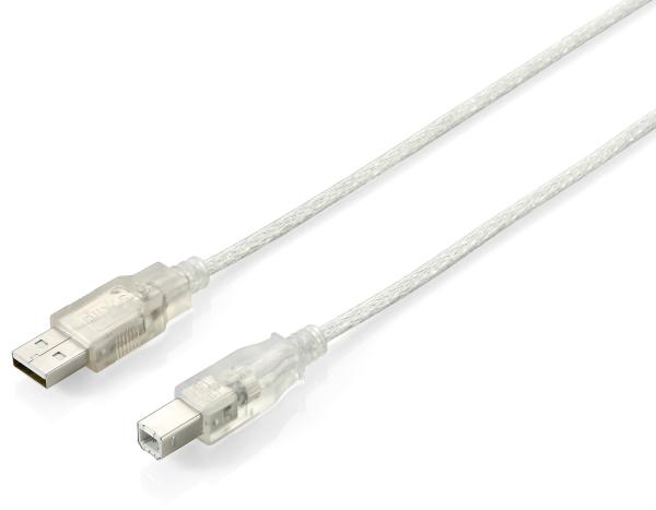Equip USB Kabel 2.0 A-B St/St  transparent Polybeutel