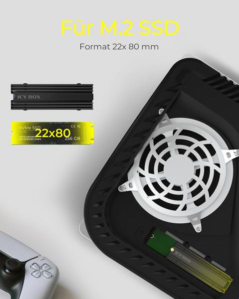ICY BOX M.2 Kühlkörper für PS5, passt für M.2 SSD 22x80 mm, 10 mm Bauhöhe, schwarz