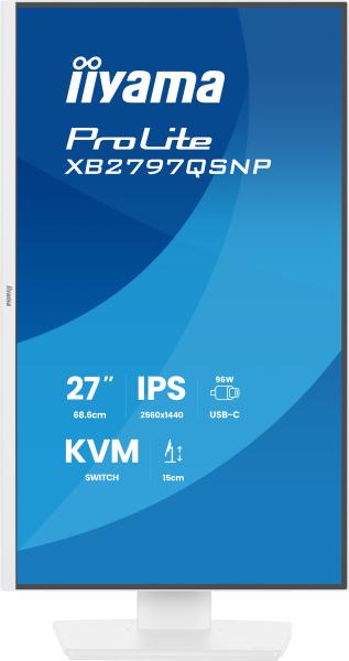 68,5cm/27" (2560x1440) iiyama ProLite XB2797QSNP-W1 16:9 QHD IPS 1ms 75Hz HDMI DisplayPort USB-C VESA Speaker White