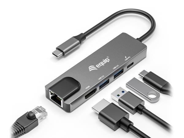 Equip USB-C 5-in-1 Multifunktionsadapter | HDMI 4K, Gigabit LAN, USB 3.2, 100W PD