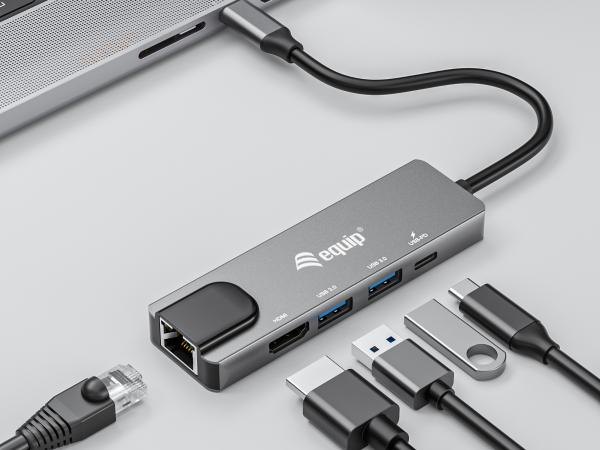 Equip USB-C 5-in-1 Multifunktionsadapter | HDMI 4K, Gigabit LAN, USB 3.2, 100W PD