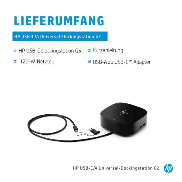 HP USB-C Dockingstation G5 schwarz | 100W Power Delivery, HDMI, DisplayPort, LAN, USB-A/C