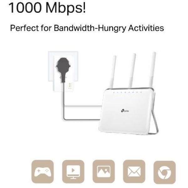 TP-Link AV1000 Powerline Adapter Kit PA7017P mit Steckdose – Gigabit LAN, 1000 Mbit/s