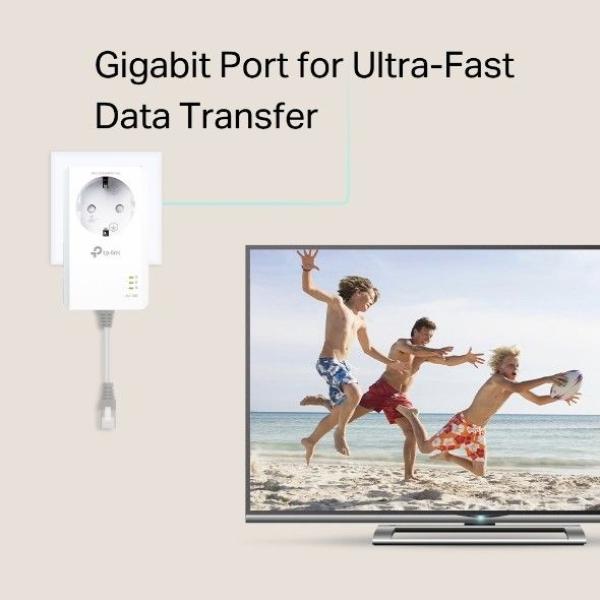 TP-Link AV1000 Powerline Adapter Kit PA7017P mit Steckdose – Gigabit LAN, 1000 Mbit/s