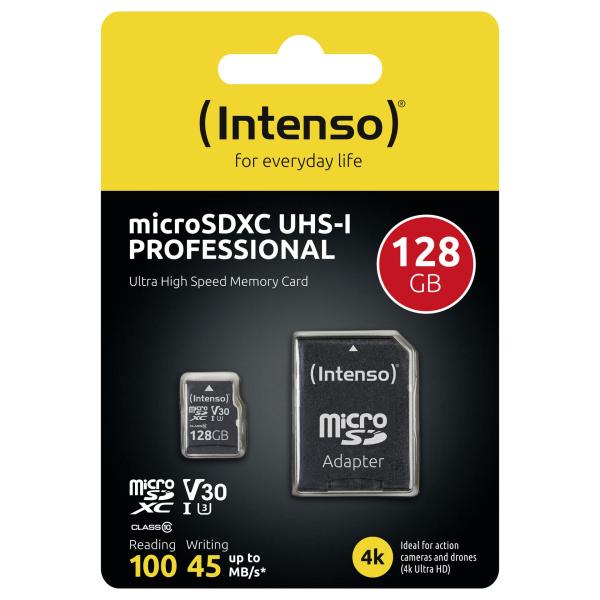 Intenso 128GB MicroSDXC Speicherkarte Professional inkl. SD Adapter