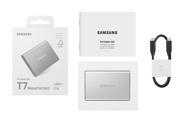 2TB Samsung Portable T7 Resurrected USB-C 3.1 (10Gb/?s) Silber externe Festplatte SSD