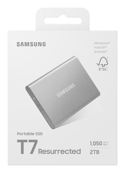 2TB Samsung Portable T7 Resurrected USB-C 3.1 (10Gb/?s) Silber externe Festplatte SSD