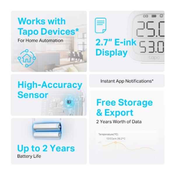 TP-Link Tapo T315 Temperatur- & Feuchtigkeitssensor – E-Ink Display Smart Home