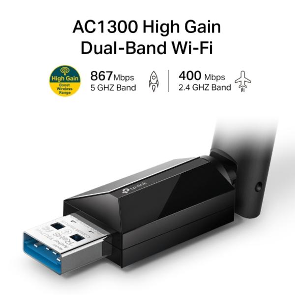 TP-LINK ARCHER T3U PLUS - AC1300 High Gain Dual Band Wi-Fi USB Adapter