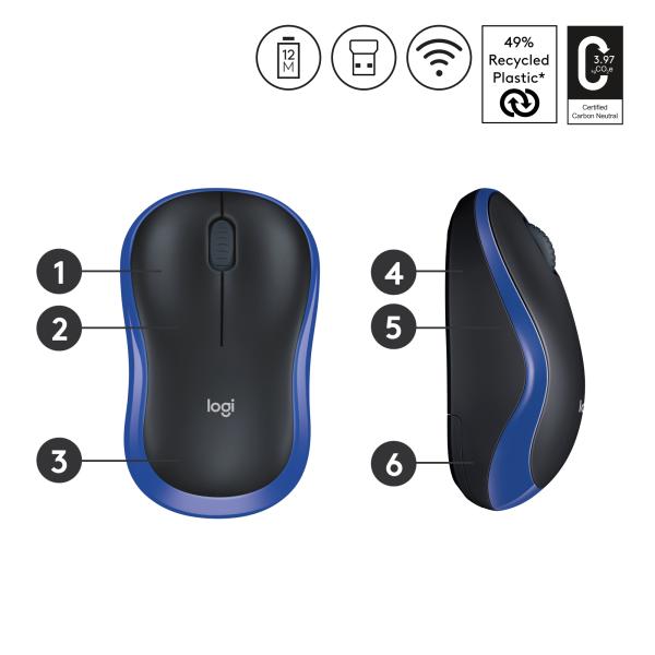 Logitech M185 Blau Maus Beidhändig RF Wireless Optisch 1000 DPI
