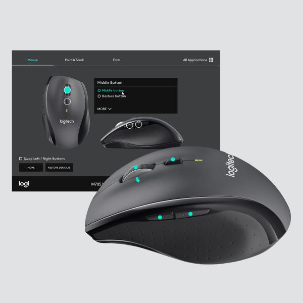 Logitech M705 Wireless Maus – Kabellos Laser USB 7 Tasten ergonomisch grau