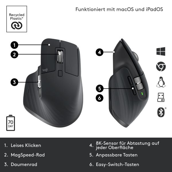 Logitech MX Master 3S kabellose Mouse ergonomisch graphite