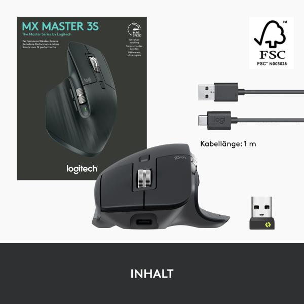 Logitech MX Master 3S kabellose Mouse ergonomisch graphite