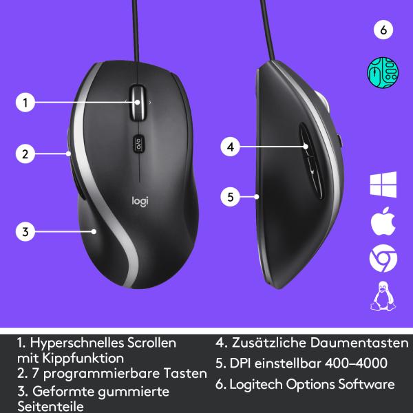 Logitech M500S Corded Mouse USB-A Optisch 4000 DPI