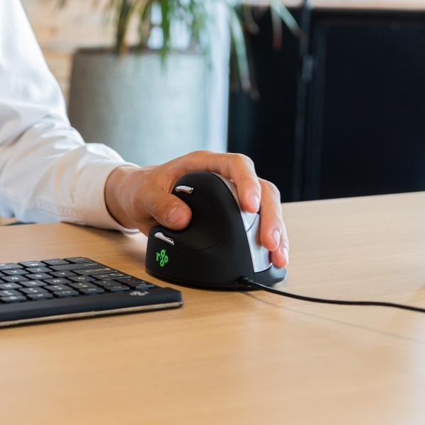 R-Go Maus HE ergonomisch links USB groß schwarz/silber