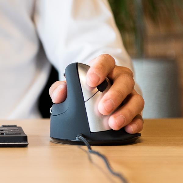 R-Go Maus HE ergonomisch links USB groß schwarz/silber