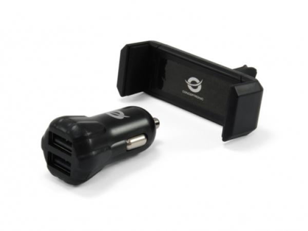 2-Port KFZ-Ladegerät CONCEPTRONIC 10W 2xUSB-A mit Halter
