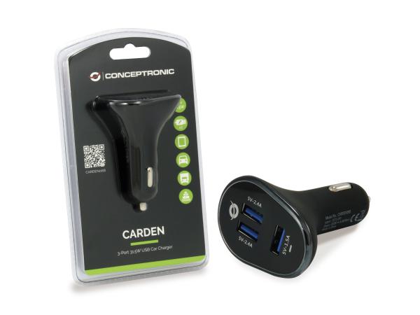 3-Port USB-KFZ-Ladegerät Conceptronic CARDEN 31.5W USB-A