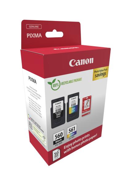 Canon PG 560 & CL 561 2er Multipack Original Tintenpatrone inkl. Fotopapier für PIXMA TS5350 PIXMA TS5351 PIXMA TS5352