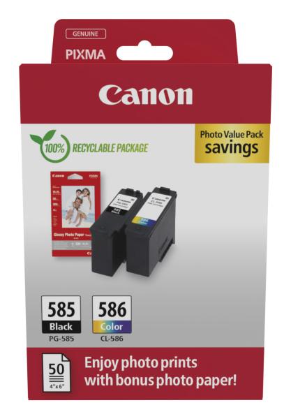 Canon PG-585 / CL-586 schwarz, color Druckerpatronen + Fotopapier, 2er-Set