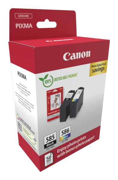Canon PG-585 / CL-586 schwarz, color Druckerpatronen + Fotopapier, 2er-Set