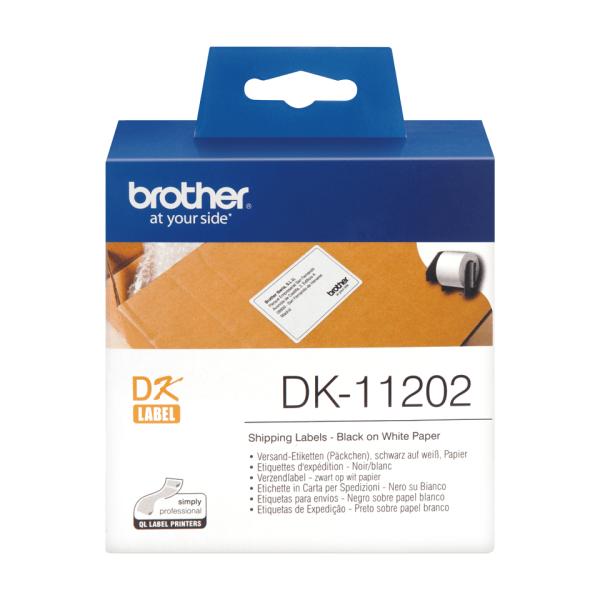 Brother DK-11202 Einzeletiketten 62 x 100 mm Schwarz auf Weiß 300 Stück Original