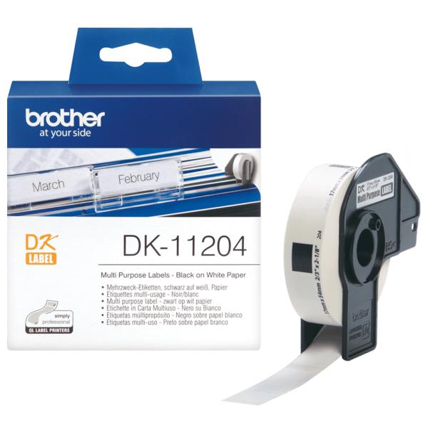 Brother DK11204 Einzeletiketten Schwarz auf Weiß 17x54mm 400 Stück