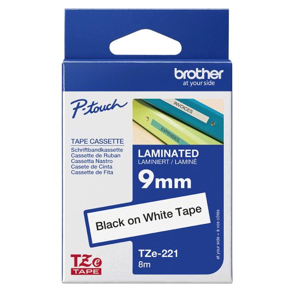 Brother TZe-221 Original Schriftband Schwarz auf Weiß 9 mm × 8 m