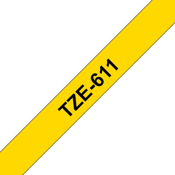 Brother TZe-611 Original Schriftband Gelb – Schwarz auf Gelb, 6 mm x 8 m