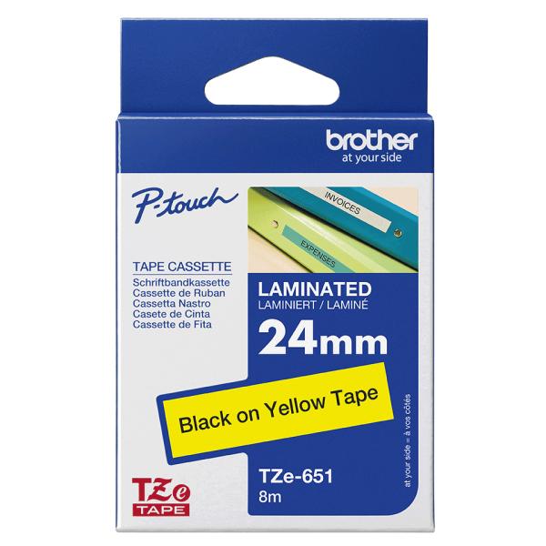 Brother TZe-651 Original Schriftband Gelb – Schwarz auf Gelb, 24 mm x 8 m