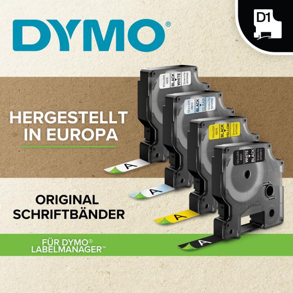 DYMO S0720720 D1 Original Etikettenband Schwarz auf Rot – 9 mm x 7 m