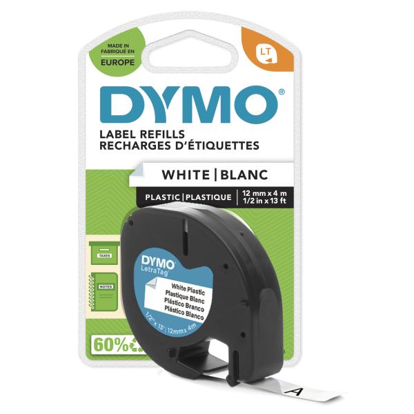 DYMO S0721660 LetraTag Original Schriftband Weiß – Schwarz, 12 mm x 4 m