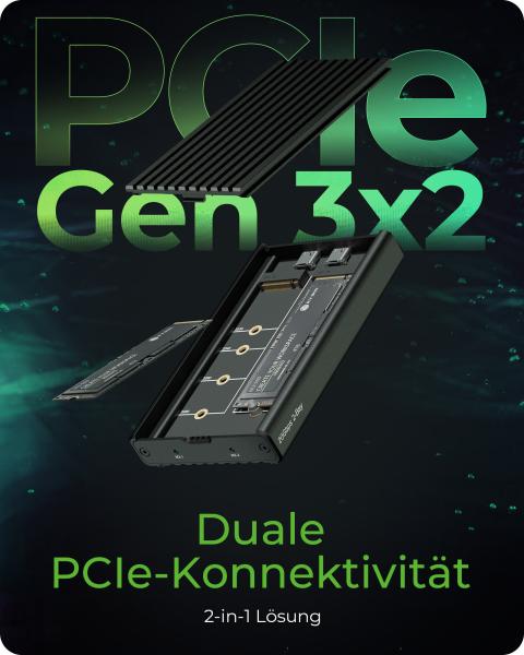 ICY BOX 2-fach M.2 PCIe NVMe Gehäuse, USB 3.2 Gen 2x2 Type-C®, 20 Gbit/s, Werkzeuglose Montage