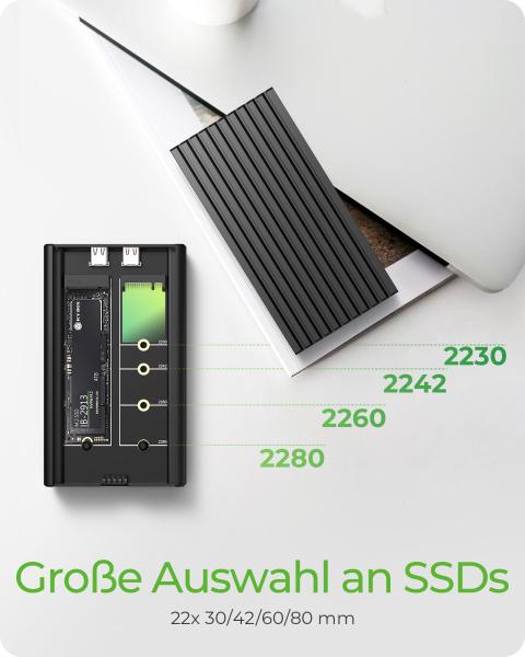 ICY BOX 2-fach M.2 PCIe NVMe Gehäuse, USB 3.2 Gen 2x2 Type-C®, 20 Gbit/s, Werkzeuglose Montage
