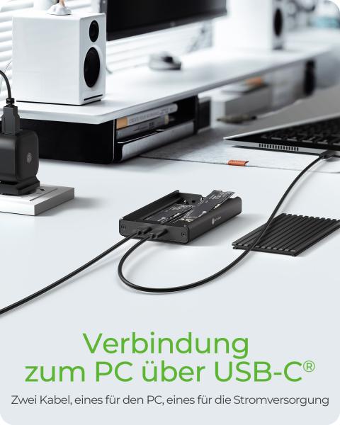 ICY BOX 2-fach M.2 PCIe NVMe Gehäuse, USB 3.2 Gen 2x2 Type-C®, 20 Gbit/s, Werkzeuglose Montage