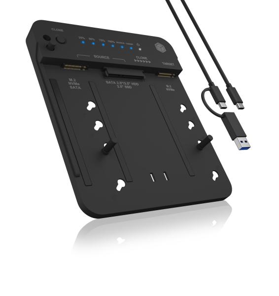 ICY BOX IB-2913MCL-C31 USB-C 3.2 Klon- und DockingStation für 2x M.2 NVMe/SATA SSD und 3,5"/2,5" HDD/SSD