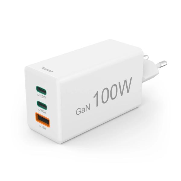 HAMA Schnellladegerät GaN 2x USB-C PD 1x USB-A QC 65W Weiss