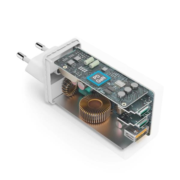 HAMA Schnellladegerät GaN 2x USB-C PD 1x USB-A QC 65W Weiss