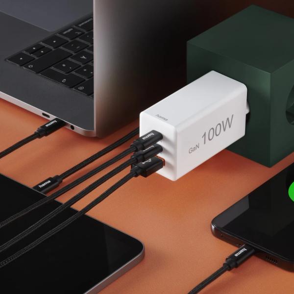HAMA Schnellladegerät GaN 2x USB-C PD 1x USB-A QC 65W Weiss