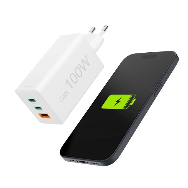 HAMA Schnellladegerät GaN 2x USB-C PD 1x USB-A QC 65W Weiss