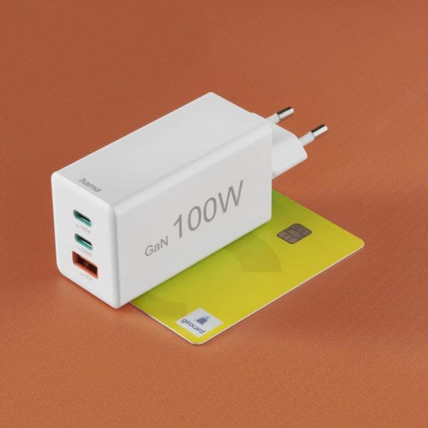HAMA Schnellladegerät GaN 2x USB-C PD 1x USB-A QC 65W Weiss