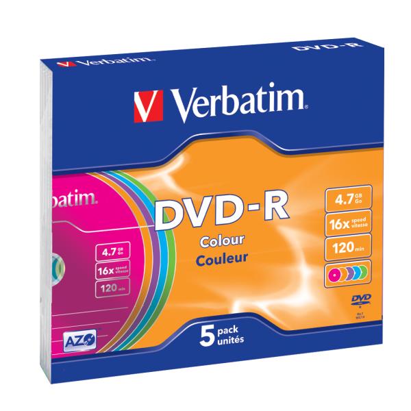 Verbatim DVD-R Colour 4,7GB 16x Speed – 5er Pack Slimcase