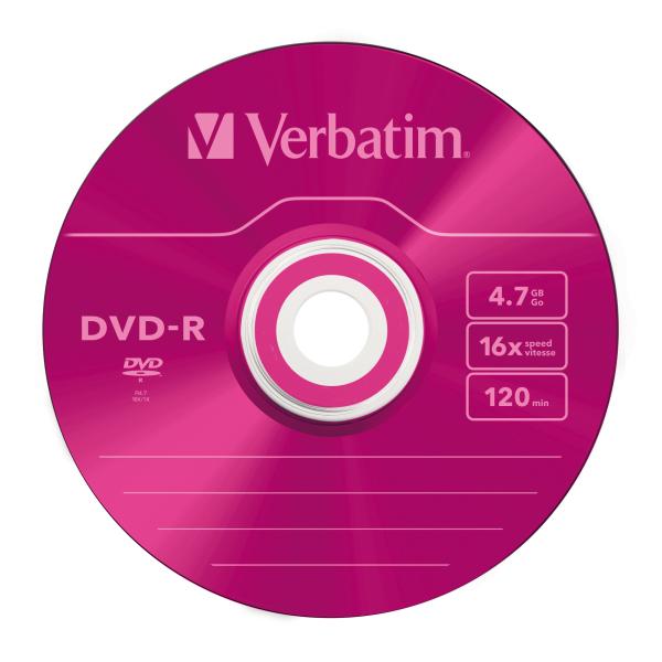Verbatim DVD-R Colour 4,7GB 16x Speed – 5er Pack Slimcase